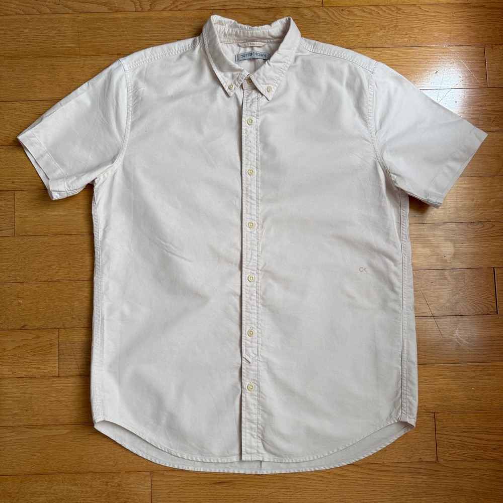 Outerknown Organic Cotton Mens Button Down Shirt Short Sleeve Light Pink